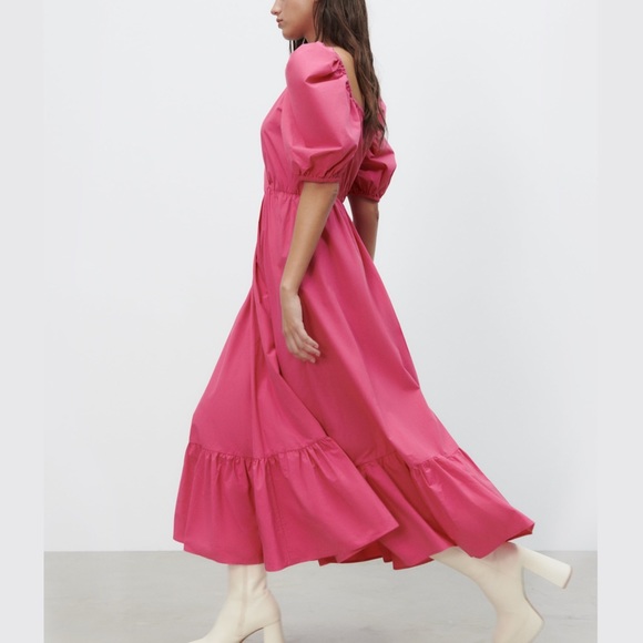ZARA Puff Sleeves Midi Dress - Picture 9 of 13